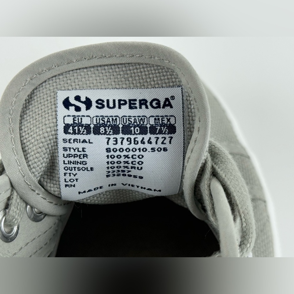 SUPERGA Unisex Lace Up Low Top Sneakers, Gray Canvas, US Size Men 8.5 Women 10 - Picture 8 of 13